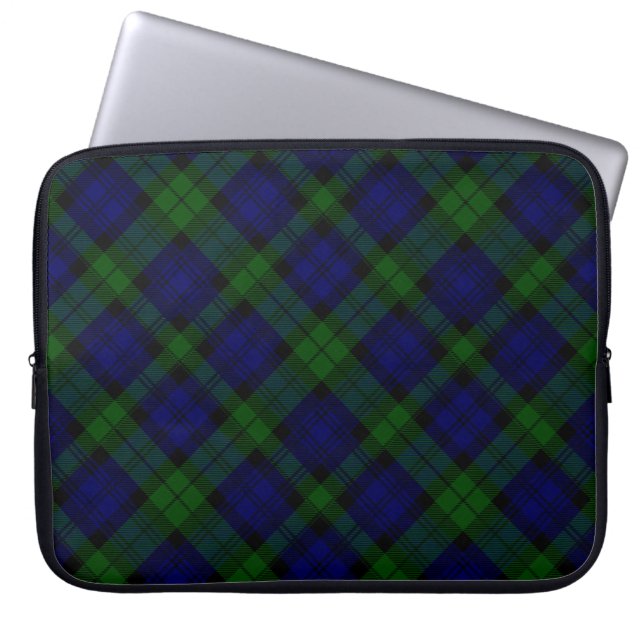 Housse Pour Ordinateur Portable Black Watch Tartan bleu vert Plaid (Devant)