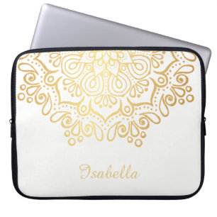 Housse Pour Ordinateur Portable Blanc complexe de mandala de dentelle d'or d'or de
