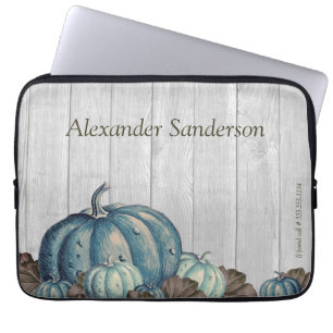 Housse Pour Ordinateur Portable Bleu Automne Citrouille Russe Cute Gris Bois