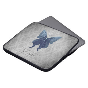 Housse Pour Ordinateur Portable Bleu bijoux papillon Damas