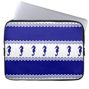 Housse Pour Ordinateur Portable Bleu Blanc Côtier Hippocampes