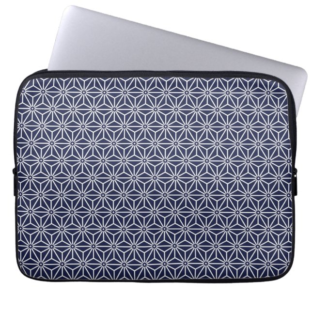 Housse Pour Ordinateur Portable Bleu bleu marine Asanoha Japon Motif (Devant)