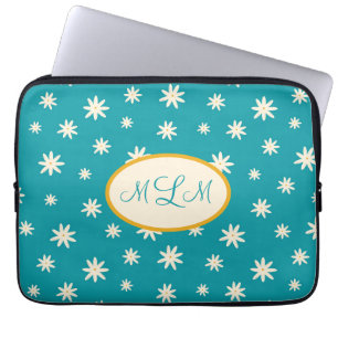 Housse Pour Ordinateur Portable Bleu Boho Daisy Monogramme Personnalisé