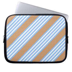 Housse Pour Ordinateur Portable Bleu et blanc cinq bandes motif avec un lapto tan