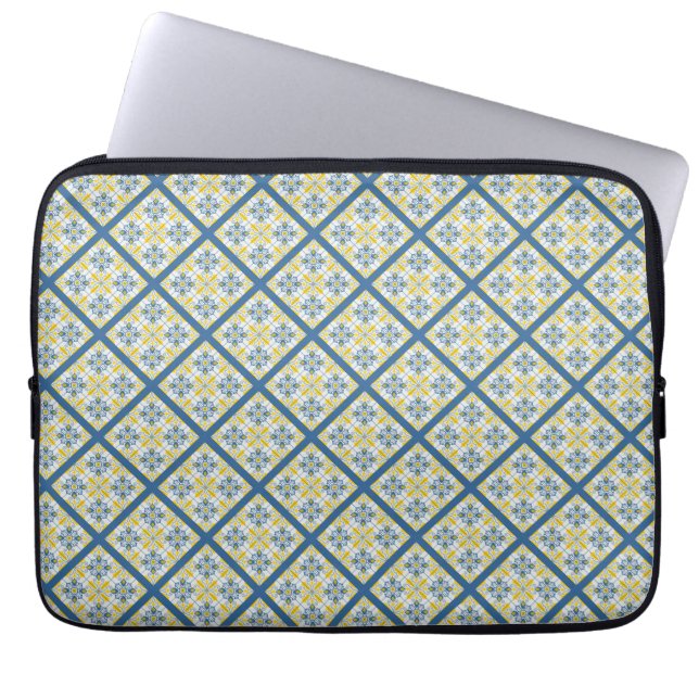Housse Pour Ordinateur Portable Bleu et jaune joli carrelage portugais motif (Devant)