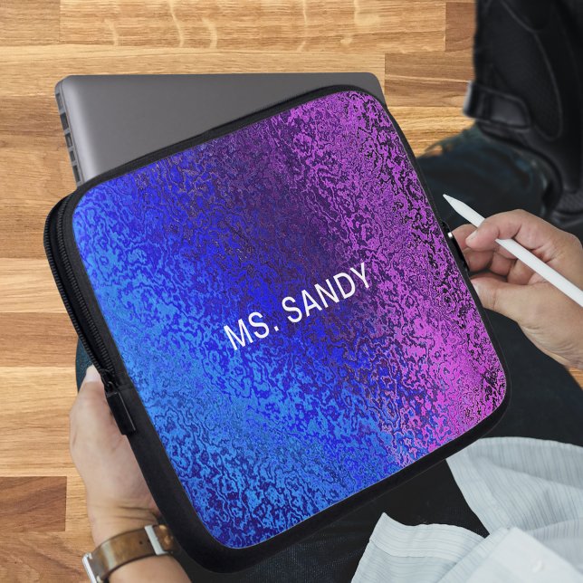 Housse Pour Ordinateur Portable Bleu et pourpre brillant nuances Abstrait Ajouter  (Blue and Purple Shiny Shades Abstract Add Name Laptop Sleeve)