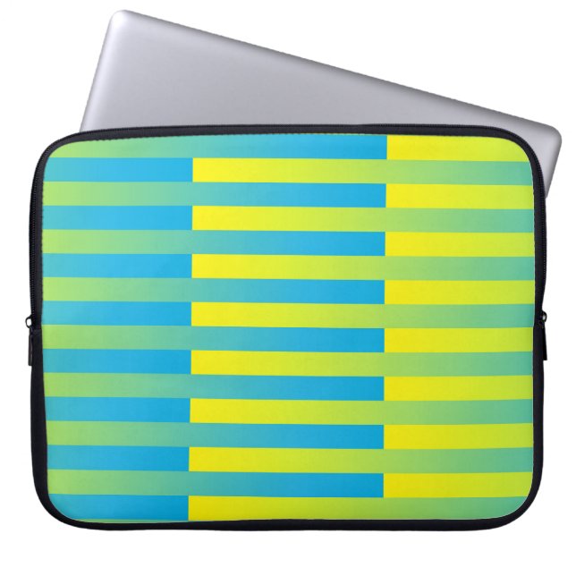 Housse Pour Ordinateur Portable Bleu Jaune Vert Motif Rayé (Devant)