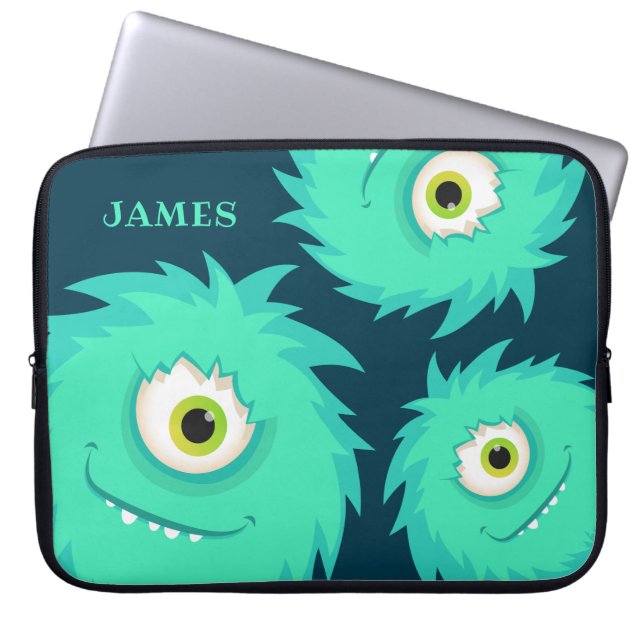 Housse Pour Ordinateur Portable Bleu Monstre Fuzzy (Devant)