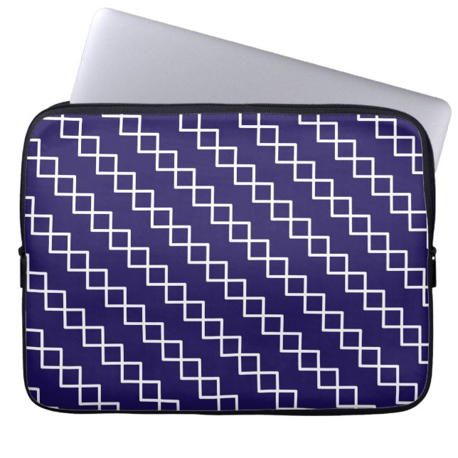 Housse Pour Ordinateur Portable Bleu Nuit Blanc Géométrique (Devant)