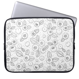 Housse Pour Ordinateur Portable Bleuets en noir et blanc