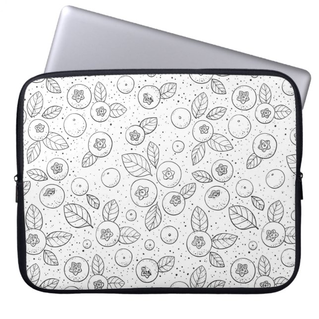 Housse Pour Ordinateur Portable Bleuets en noir et blanc (Devant)