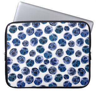 Housse Pour Ordinateur Portable Bleuets : motif illustré d'aquarelle.