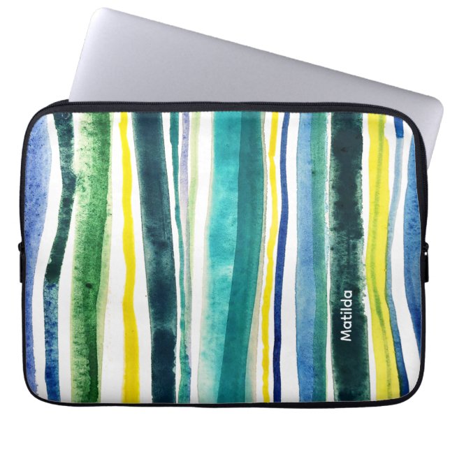 Housse Pour Ordinateur Portable Blue and green stripes (Devant)