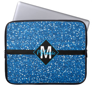 Housse Pour Ordinateur Portable Blue Faux Glitter with Monogram