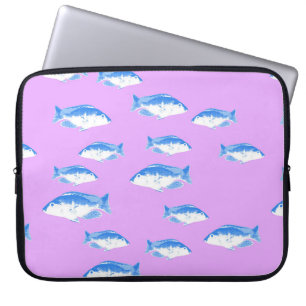 Housse Pour Ordinateur Portable Blue fish on lilac