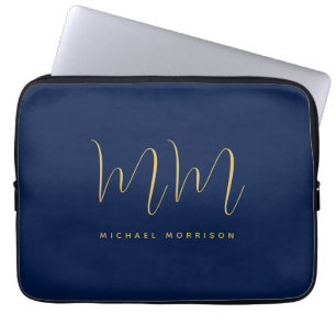 Housse Pour Ordinateur Portable Blue Gold Colours Professionnel Lettres initiales