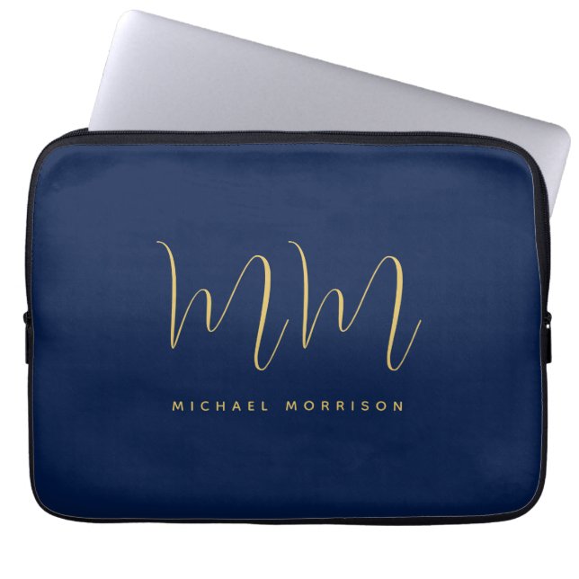 Housse Pour Ordinateur Portable Blue Gold Colours Professionnel Lettres initiales  (Devant)