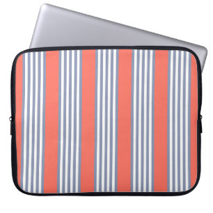 Housse Pour Ordinateur Portable Blue-grey five stripe pattern with living coral