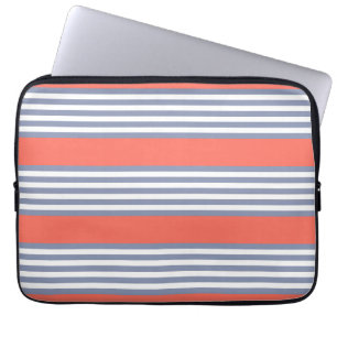 Housse Pour Ordinateur Portable Blue-grey five stripe pattern with living coral