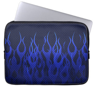 Housse Pour Ordinateur Portable Blue Racing Flames on Carbon Fiber
