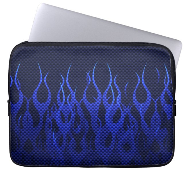 Housse Pour Ordinateur Portable Blue Racing Flames on Carbon Fiber (Devant)