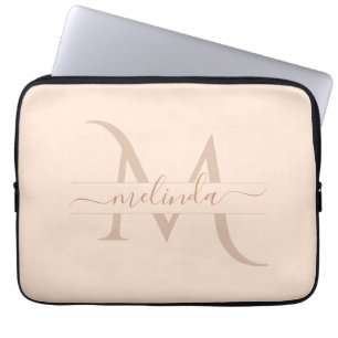 Housse Pour Ordinateur Portable Blush Rose Monogramme Personnalisé Nom Féminin