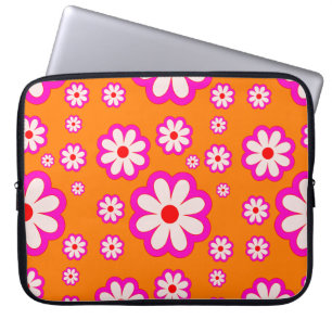 Housse Pour Ordinateur Portable Bohème Motif de marguerite rose et orange rétro Fl