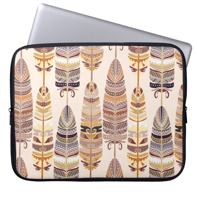 Housse Pour Ordinateur Portable Boho Feathes : Motif Tribal sans Seamless (Devant)