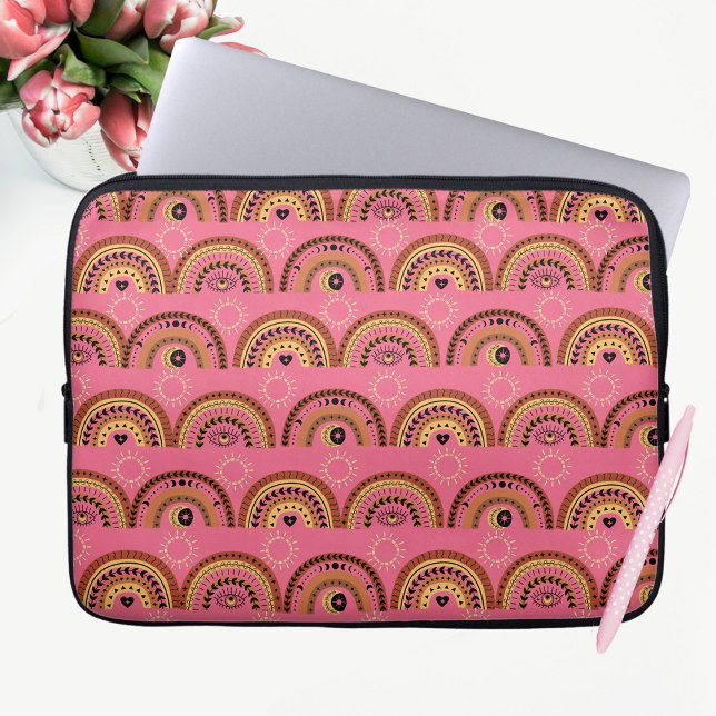 Housse Pour Ordinateur Portable Boho Rainbows Mystical Eye Rose Gold Design (Créateur téléchargé)