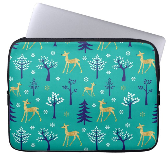 Housse Pour Ordinateur Portable Boho Trees Gold Deers Moderne (Devant)