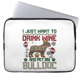 Housse Pour Ordinateur Portable Boire du vin Bulldog Chien Sweat-shirt hideux Chap