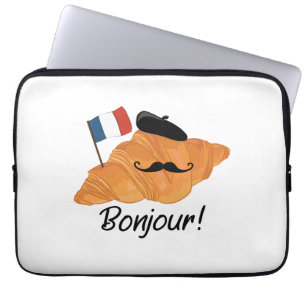Housse Pour Ordinateur Portable Bonjour Croissant Français - France Drôle Nourritu