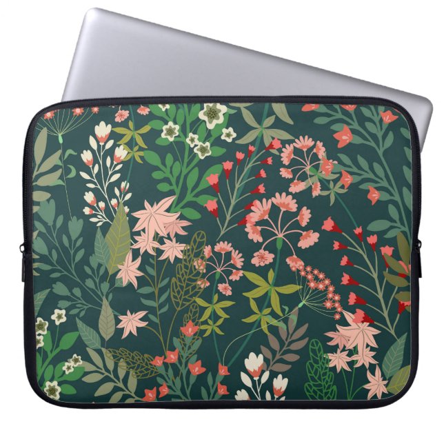 Housse Pour Ordinateur Portable Botanique florale foncée sans Motif (Devant)