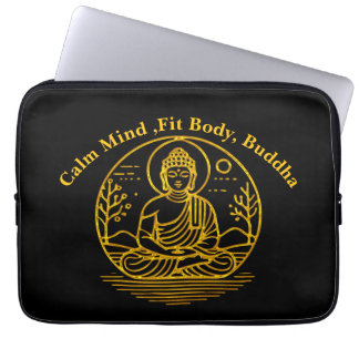 Housse Pour Ordinateur Portable Bouddha d'or assis dans la méditation sereine