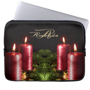Housse Pour Ordinateur Portable Bougies rouges de monogramme de Noël Vacances d'hi