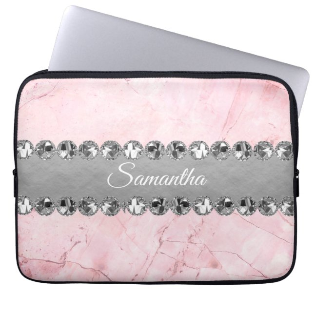 Housse Pour Ordinateur Portable Boule diamant en marbre rose (Devant)