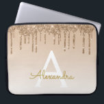 Housse Pour Ordinateur Portable Boule d'or | Monogramme de Parties scintillant éti<br><div class="desc">Gold Bling Ombre Sparkle et Faux Dripping Parties scintillant Girly Moderne Monogramme Prénom et Coque d'ordinateur portable initial. Veuillez contacter le concepteur pour les articles correspondants</div>