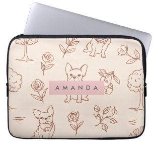 Housse Pour Ordinateur Portable Bouledogue Français Floral Personnalisé Mignon