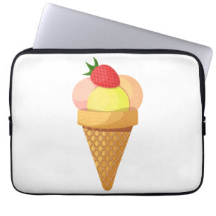 Housse Pour Ordinateur Portable Boules de glace et fraise en cornet de gaufre