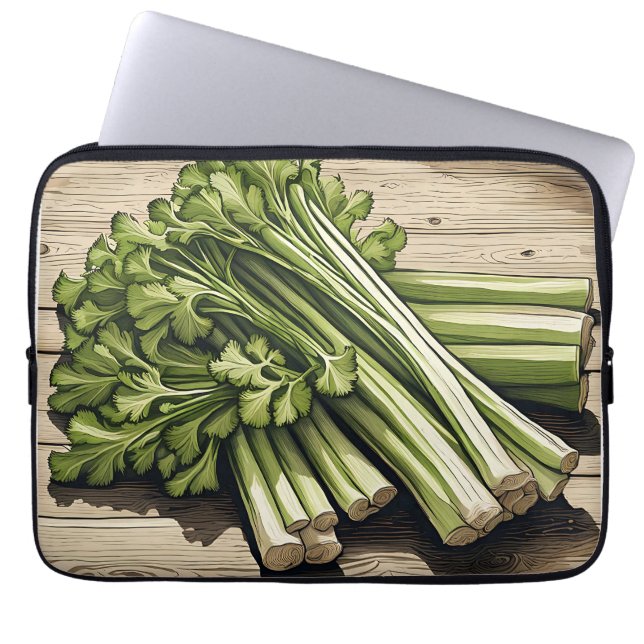 Housse Pour Ordinateur Portable Bouquet de céleri frais sur bois (Devant)