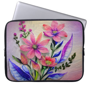 Housse Pour Ordinateur Portable Bouquet de fleurs à l'aquarelle, fond coloré