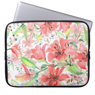 Housse Pour Ordinateur Portable Bouquet de fleurs botaniques avec oiseau. Ressort