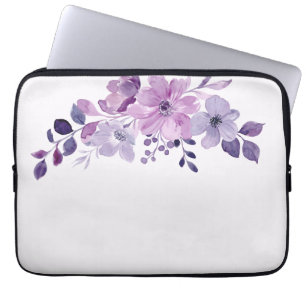 Housse Pour Ordinateur Portable Bouquet de fleurs violettes à l'aquarelle