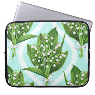 Housse Pour Ordinateur Portable Bouquet de lis de la vallée fleurs sur le bleu