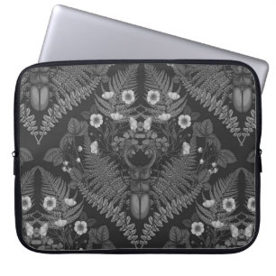 Housse Pour Ordinateur Portable Bousier et fougères, en noir et blanc