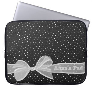 Housse Pour Ordinateur Portable Bow blanc et ruban sur les points avec nom