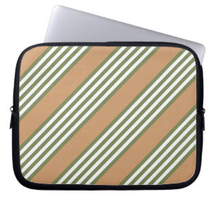 Housse Pour Ordinateur Portable Brayures vert olive et blanc motif avec bronze