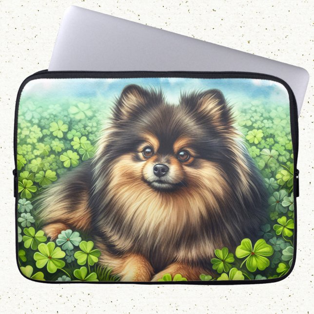 Housse Pour Ordinateur Portable Brindle Pomeranian Shamrock (Créateur téléchargé)