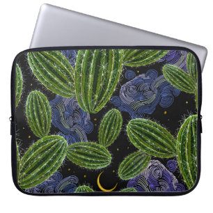 Housse Pour Ordinateur Portable Broderie mexicaine : Cactus Night Seamless.
