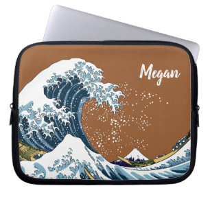 Housse Pour Ordinateur Portable Brown Grande vague personnalisée au large de Kanag